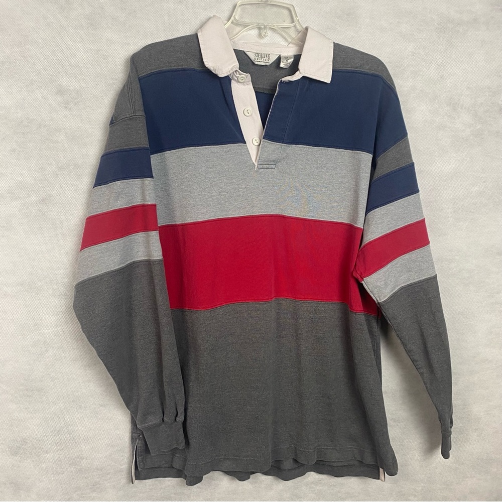Vintage London Fog Sterling Edition Colorblock Rugby Polo Shirt Men XL Long Slv